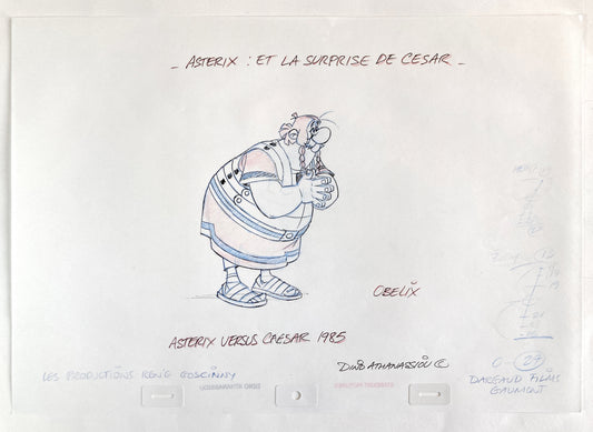 Original Animation Production Art of Obelix from Asterix Versus Caesar. Gaumont 1985