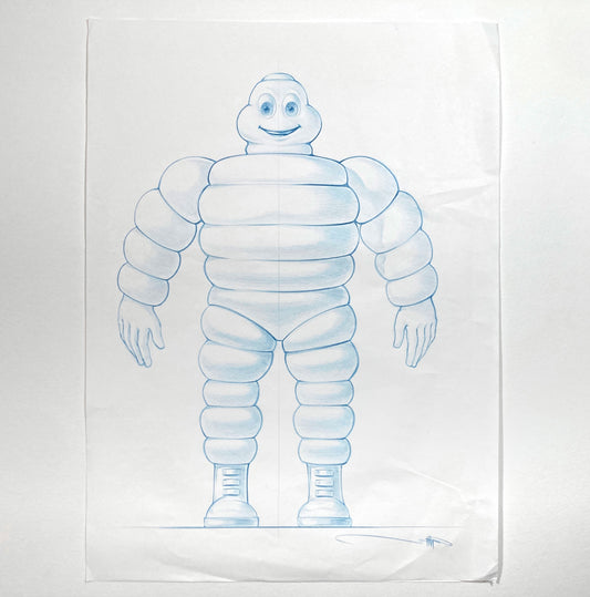 Original Vintage Concept Art – Michelin Man Advertising Signed Sketch by Jeff Julian. For sale on FLIP Gallery