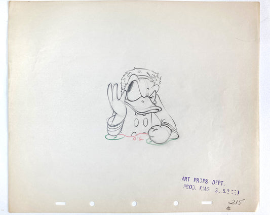 "Self Control" (Walt Disney, 1938) Original Animation Production Drawing of Donald Duck. For sale on FLIP Gallery