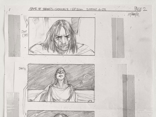 Game of Thrones "Garden of Bones" Davos and Melisandre Original Production Used Storyboard Art - Signed by William Simpson (HBO, 2012). For sale on FLIP Gallery