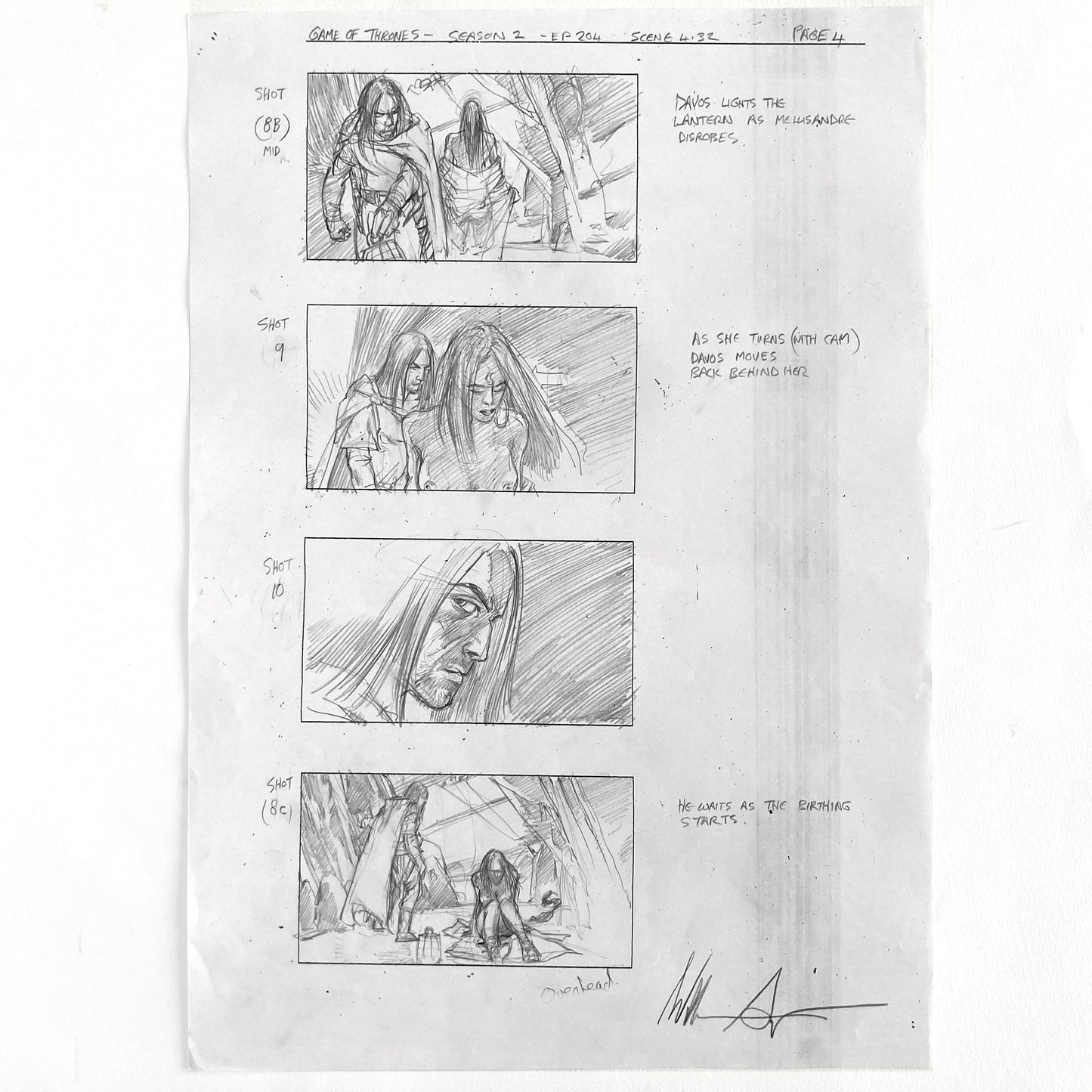 GAME OF THRONES : Original Production Storyboard Art Used & Signed (HBO, 2012)