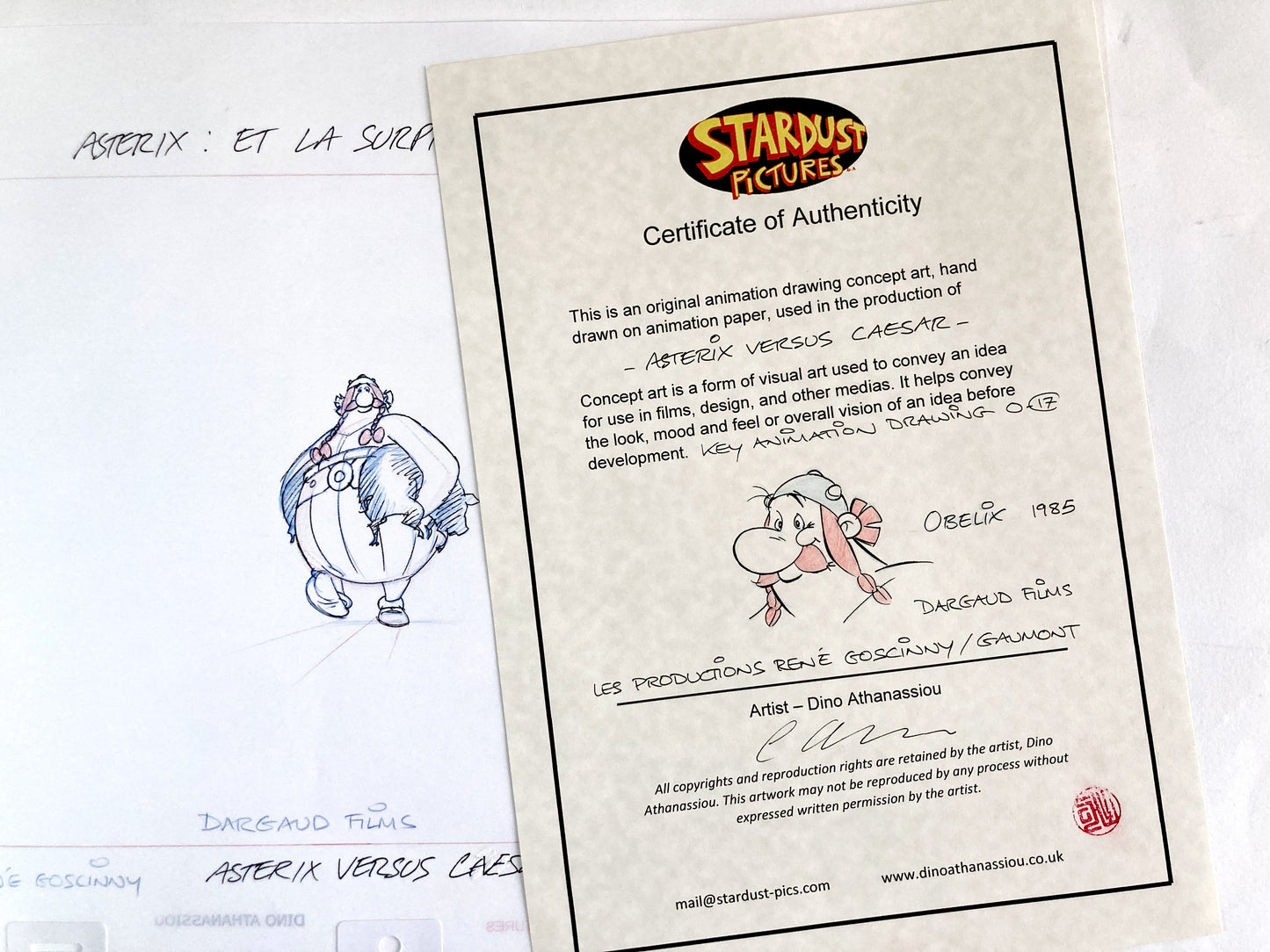 ASTERIX : Original Animation Art of Obelix Signed (Gaumont Studios, 1985)
