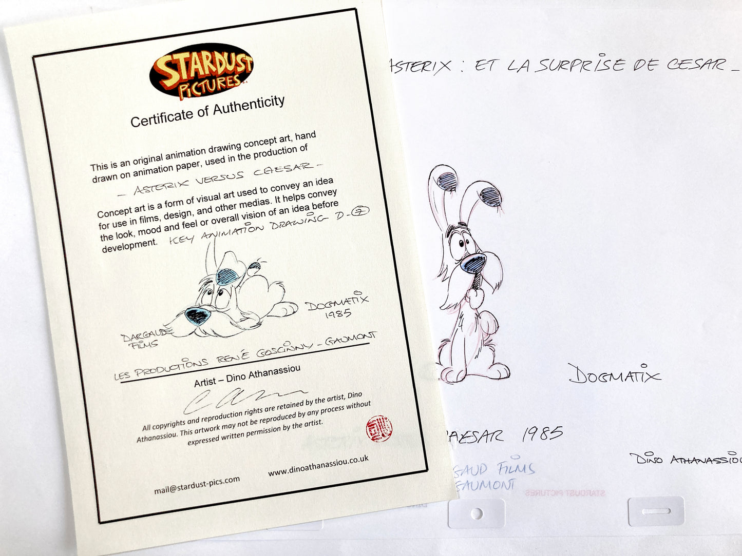 ASTERIX : Original Animation Art of Idefix Signed (Gaumont Studios, 1985)
