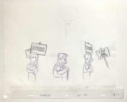 THE SIMPSONS : Original Animation Drawing of of Protesters (2000)