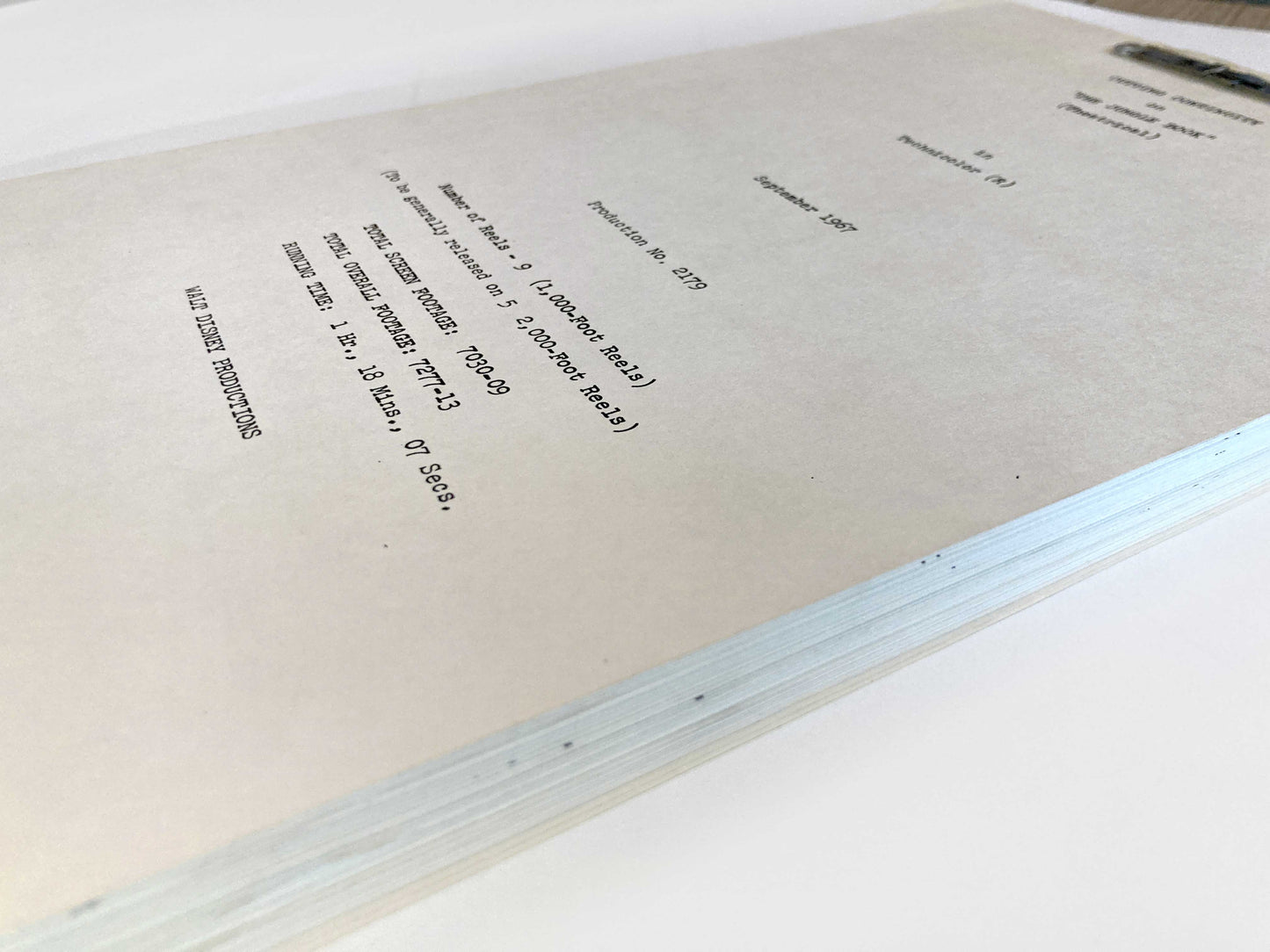 DAS DSCHUNGELBUCH : Original-Drehbuch von 1967 aus den Walt Disney Studios