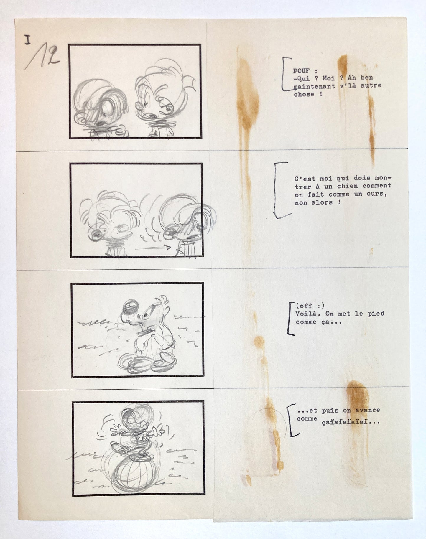 BOULE & BILL (1975) : Disegno originale dello storyboard di Jean Roba