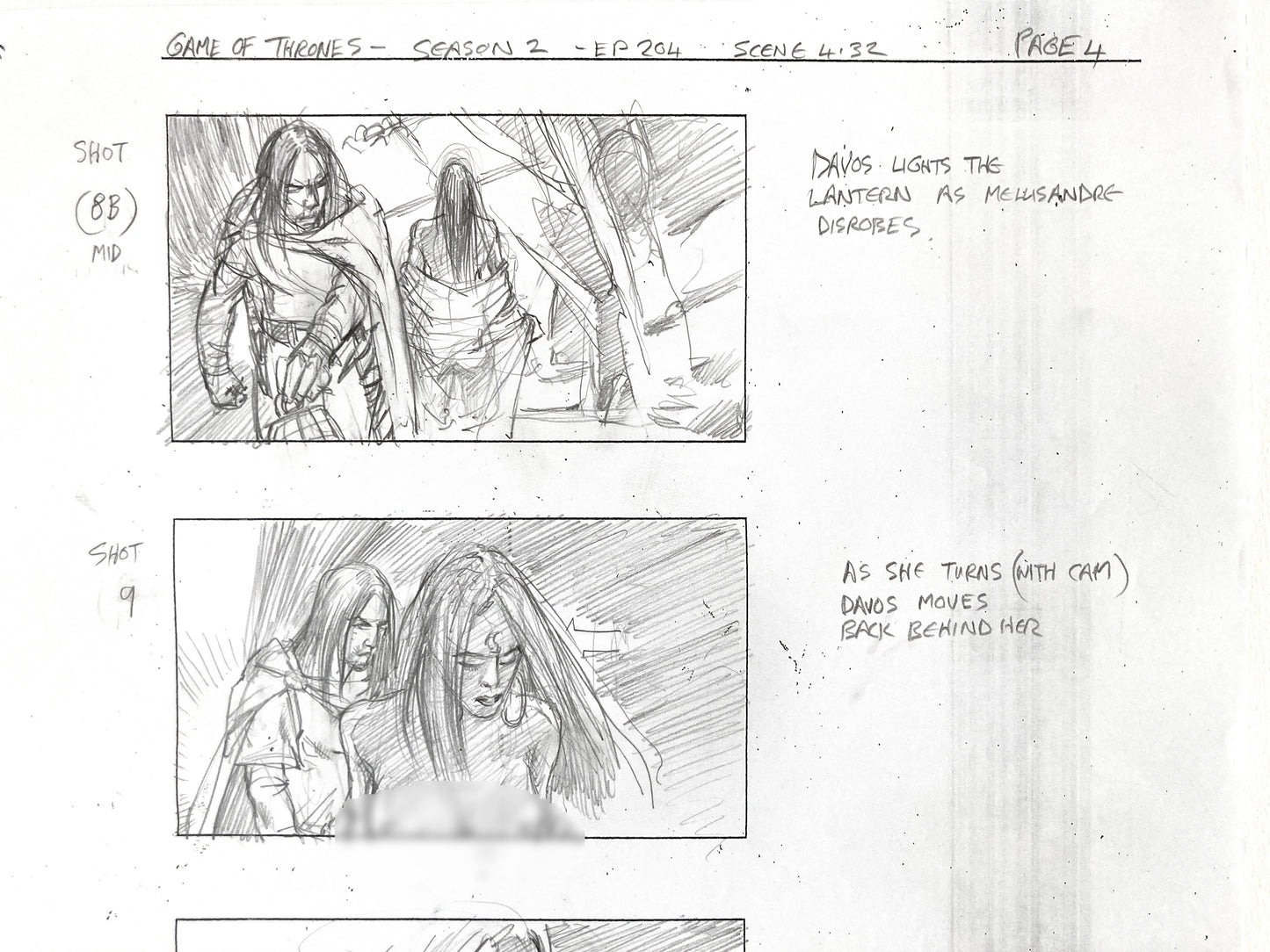 GAME OF THRONES : Original Production Storyboard Art Used & Signed (HBO, 2012)