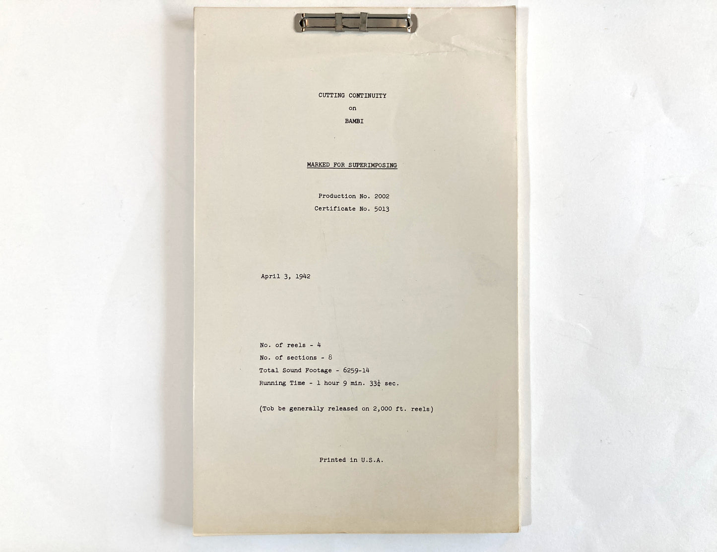 BAMBI : Original 1942 Script from Walt Disney Archives