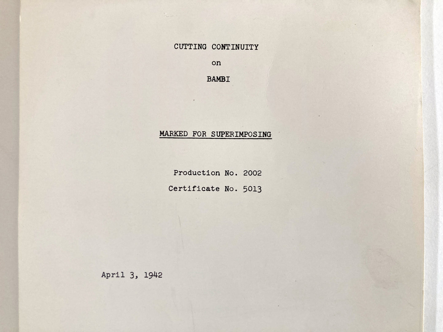 BAMBI : Original 1942 Script from Walt Disney Archives