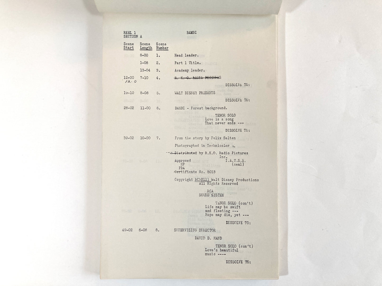 BAMBI : Original 1942 Script from Walt Disney Archives