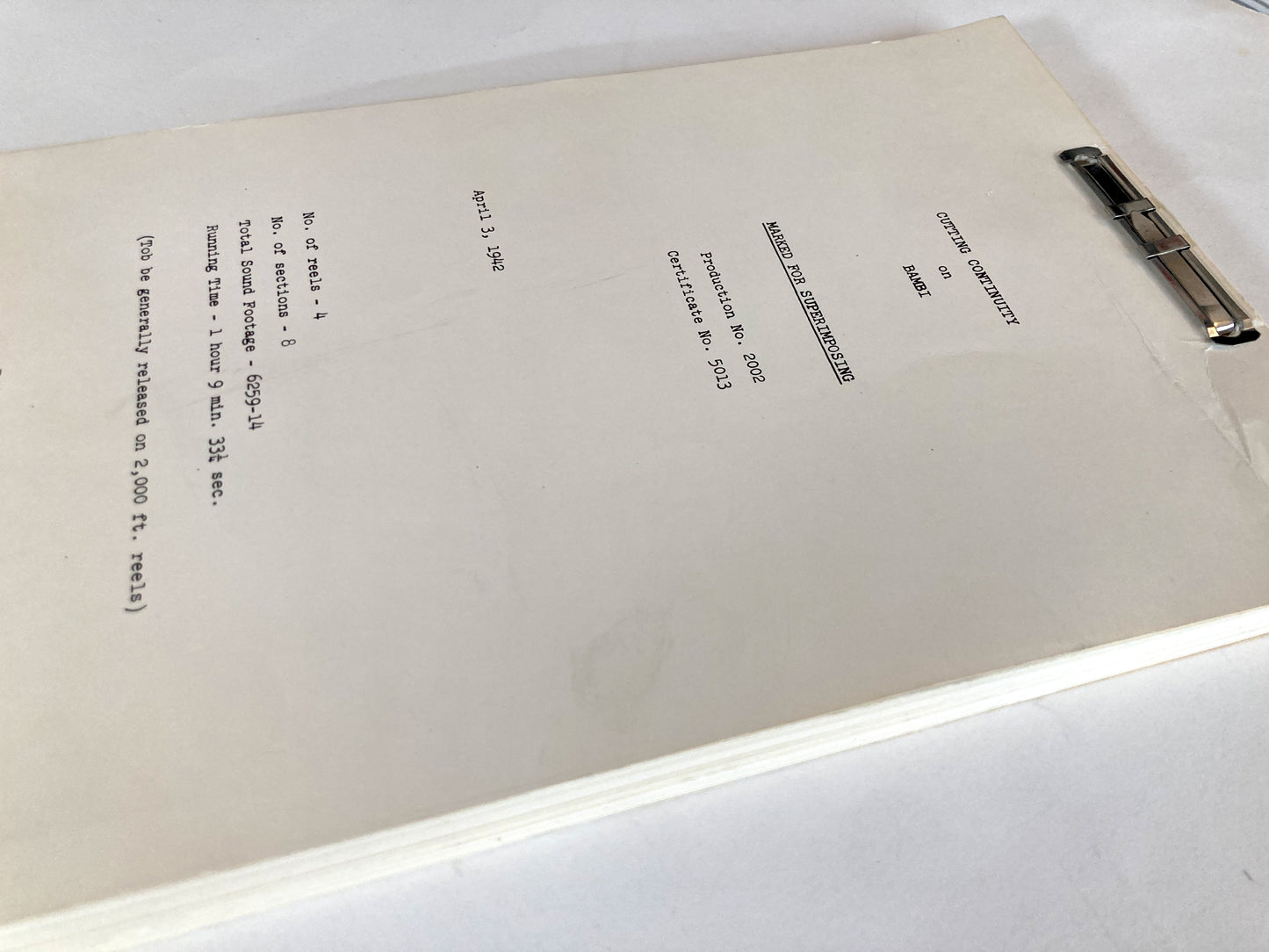 BAMBI : Guion original de 1942 de los Archivos de Walt Disney