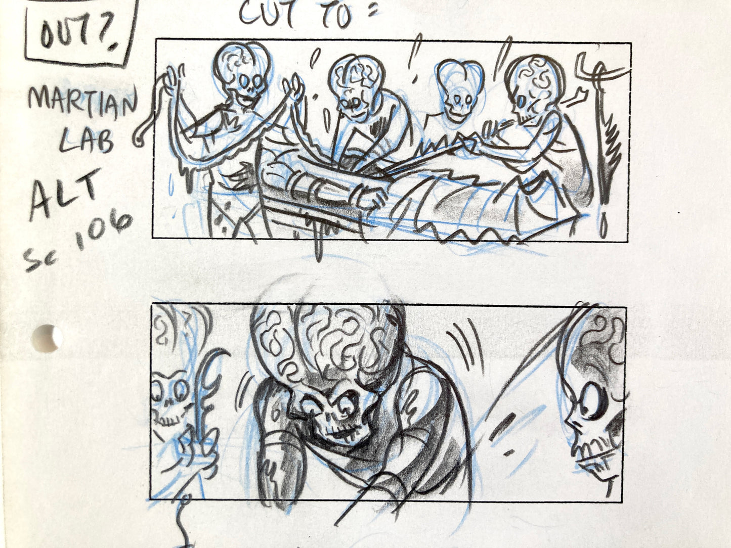 MARS ATTACKS : Original Storyboard Drawing by Pete Von Sholly (Warner Brothers, 1996)