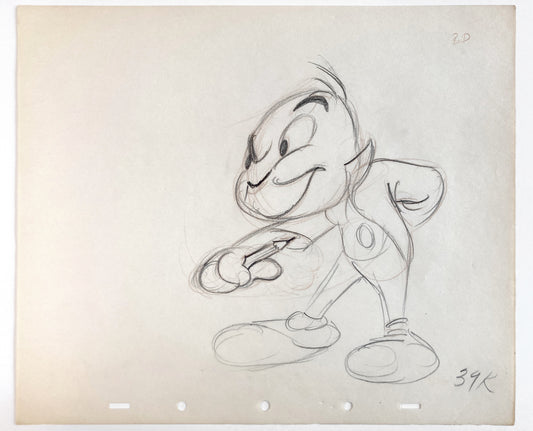 Jiminy Cricket Original Production Used Rough Animation Art Drawing (Walt Disney, c. 1940-50s). For sale on FLIP Gallery