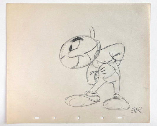 Jiminy Cricket : Original Production Used Rough Animation Drawing (Walt Disney, c. 1940-50s). For sale on FLIP Gallery
