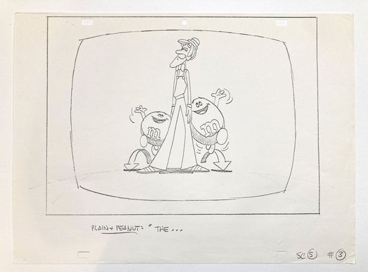 This is a rare vintage photocopy of an animation sheet from a 1970s U.S M&M’s commercial. It features the two classic M&M’s characters, “Plain” and “Peanuts”. For sale on FLIP Gallery