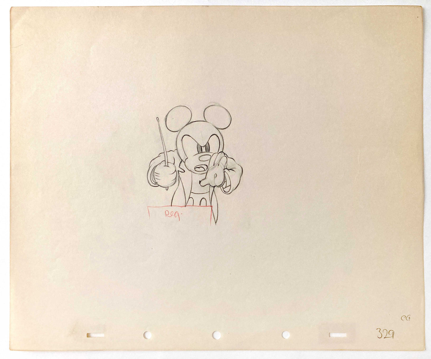 Vintage Original Animation Production Art Drawing of Mickey Mouse from 1936