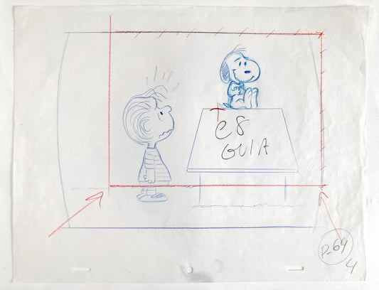 Peanuts The Charlie Brown and Snoopy Show : Linus and Snoopy Original Layout Drawing (Bill Melendez, 1983). For sale on FLIP Gallery