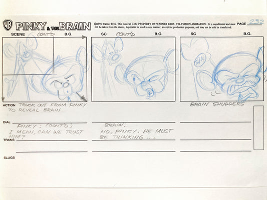Pinky and The Brain : Original Production Hand-Drawn Studio Storyboard (Warner Bros. 1996). For sale on FLIP Gallery