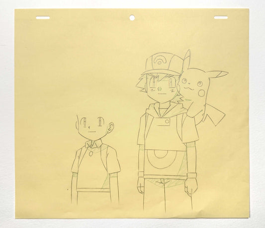 Pokemon Rare Animation Art Layout Correction Drawing featuring Ash Ketchum, Pikachu & Max (Studio OLM, 2003). For sale on FLIP Gallery