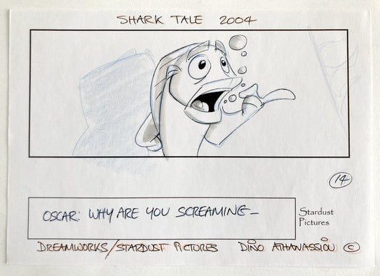 Shark Tale : Original Production Used Storyboard Art by Dino Athanassiou (DreamWorks, 2004). For sale on FLIP Gallery