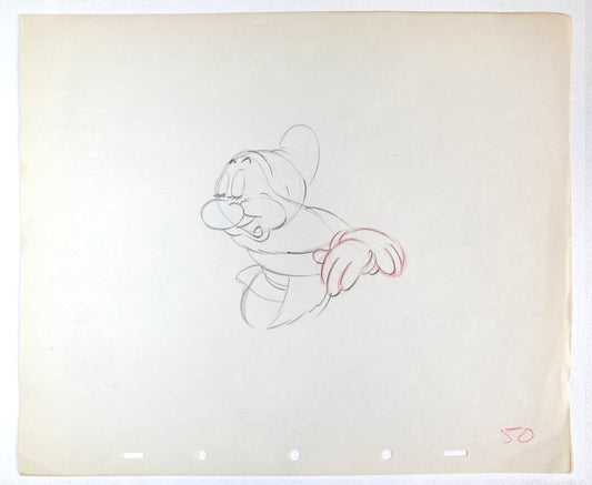 Snow White and the Seven Dwarfs : Original Bashful Production Rough Drawing (Walt Disney, 1937). For sale on FLIP Gallery