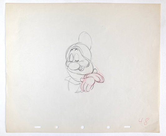 Snow White and the Seven Dwarfs : Original Bashful Production Rough Drawing (Walt Disney, 1937). For sale on FLIP Gallery