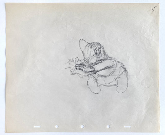 Snow White and the Seven Dwarfs : Deleted Soup Eating Scene Happy Animation Drawing (Walt Disney, 1937). For sale on FLIP Gallery