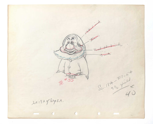 Snow White and the Seven Dwarfs - Sneezy Original Animation Art Drawing (Walt Disney, 1937). For sale on FLIP Gallery