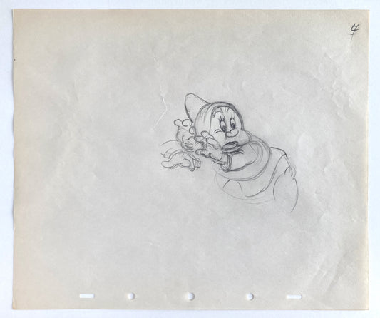 Snow White and the Seven Dwarfs : Deleted Soup Eating Scene Happy Animation Drawing (Walt Disney, 1937). For sale on FLIP Gallery