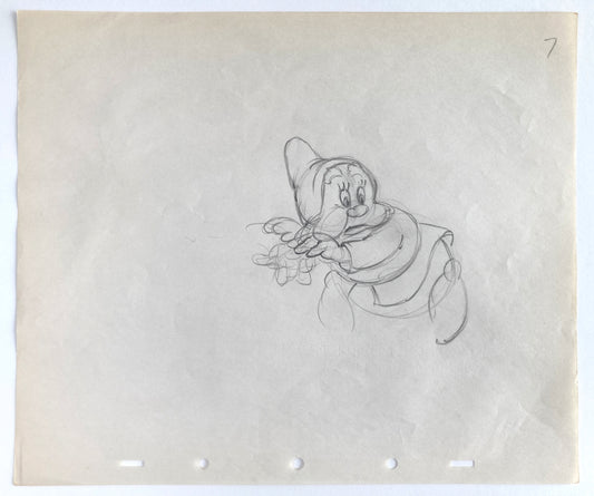Snow White and the Seven Dwarfs : Deleted Soup Eating Scene Happy Animation Drawing (Walt Disney, 1937). For sale on FLIP Gallery