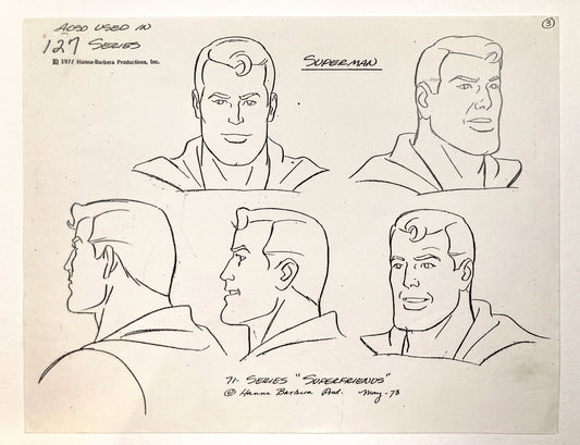 SUPERMAN : Vintage 1973 Hanna-Barbera Model Sheet SuperFriends Production. For sale on FLIP Gallery