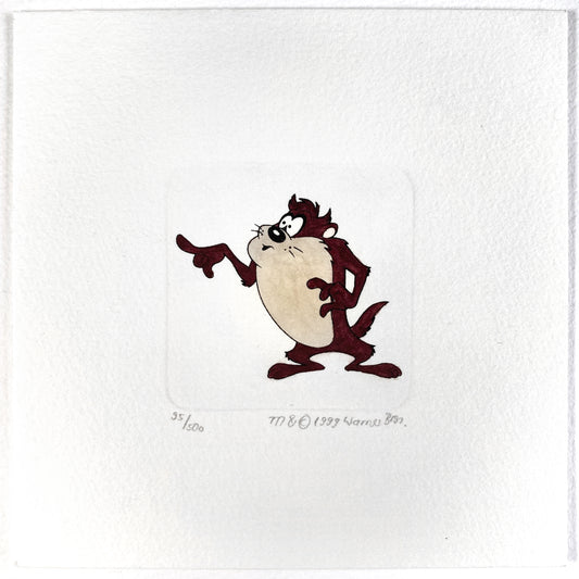 Tasmanian Devil Hand-Colored Sowa & Reiser Sold-Out Limited Edition Cartoon Etching (Warner Brothers, c. 1990s-2000s). For sale on FLIP Gallery
