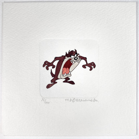 Tasmanian Devil Hand-Colored Sowa & Reiser Sold-Out Limited Edition Cartoon Etching #95/500 (Warner Brothers, c. 1990s-2000s). For Sale on FLIP Gallery