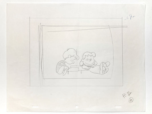 Peanuts The Charlie Brown and Snoopy Show "Lucy Loves Schroeder" Lucy and Schroeder Layout Drawing (Bill Melendez, 1983). For sale on FLIP Gallery