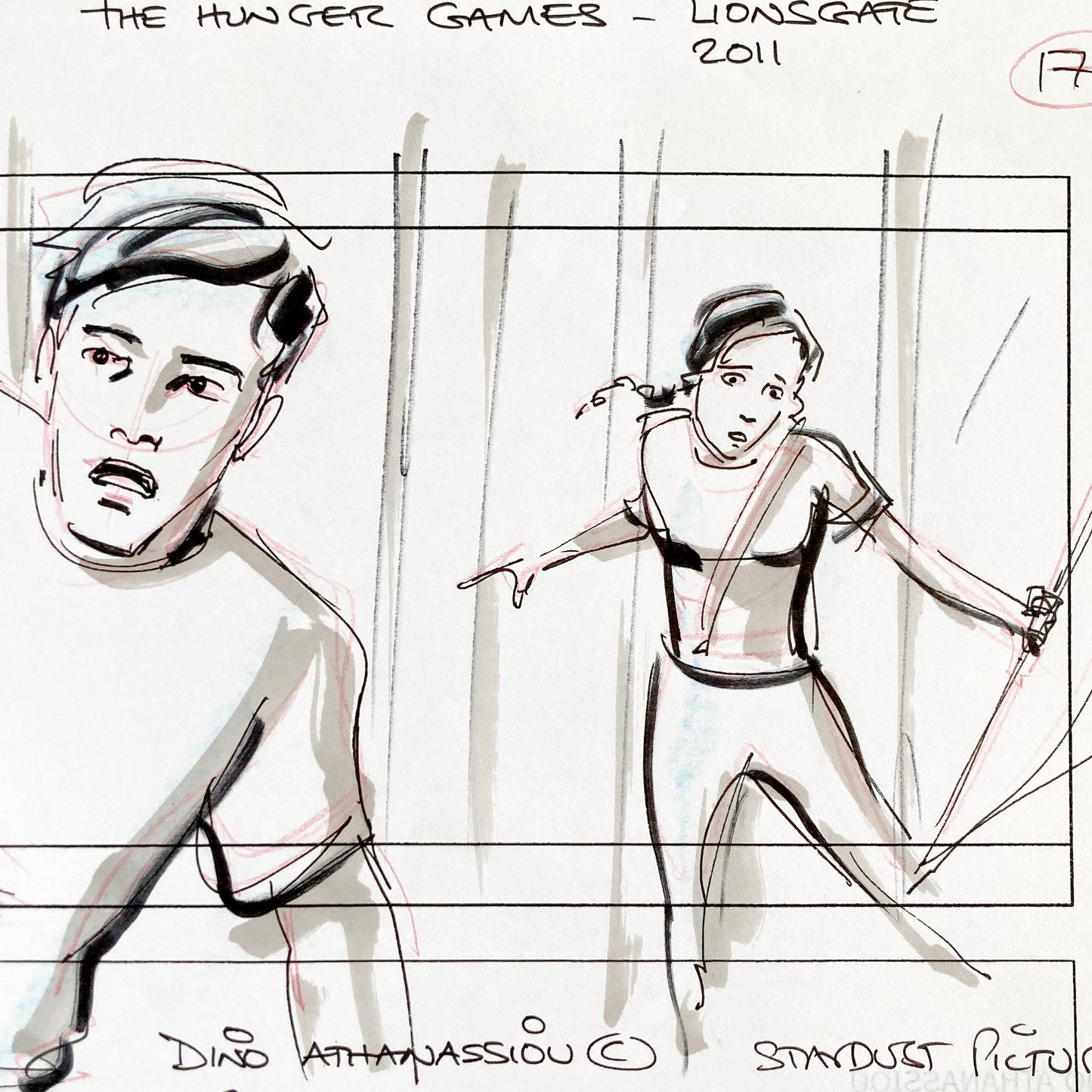 The Hunger Games : Original Storyboard Art Signed by Dino Athanassiou (Lions Gate, 2012)