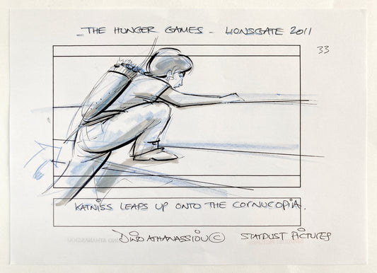 The Hunger Games : Original Production Used Storyboard Art Signed by Dino Athanassiou (Lions Gate, 2012). For sale on FLIP Gallery
