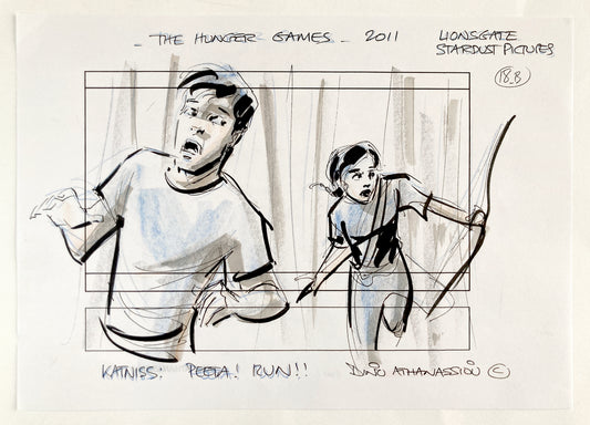 The Hunger Games : Original Production Used Storyboard Art Signed by Dino Athanassiou (Lions Gate, 2012). For sale on FLIP Gallery