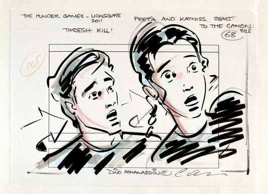The Hunger Games Original Production Used Storyboard Art Signed by Dino Athanassiou (Lions Gate, 2012). For sale on FLIP Gallery