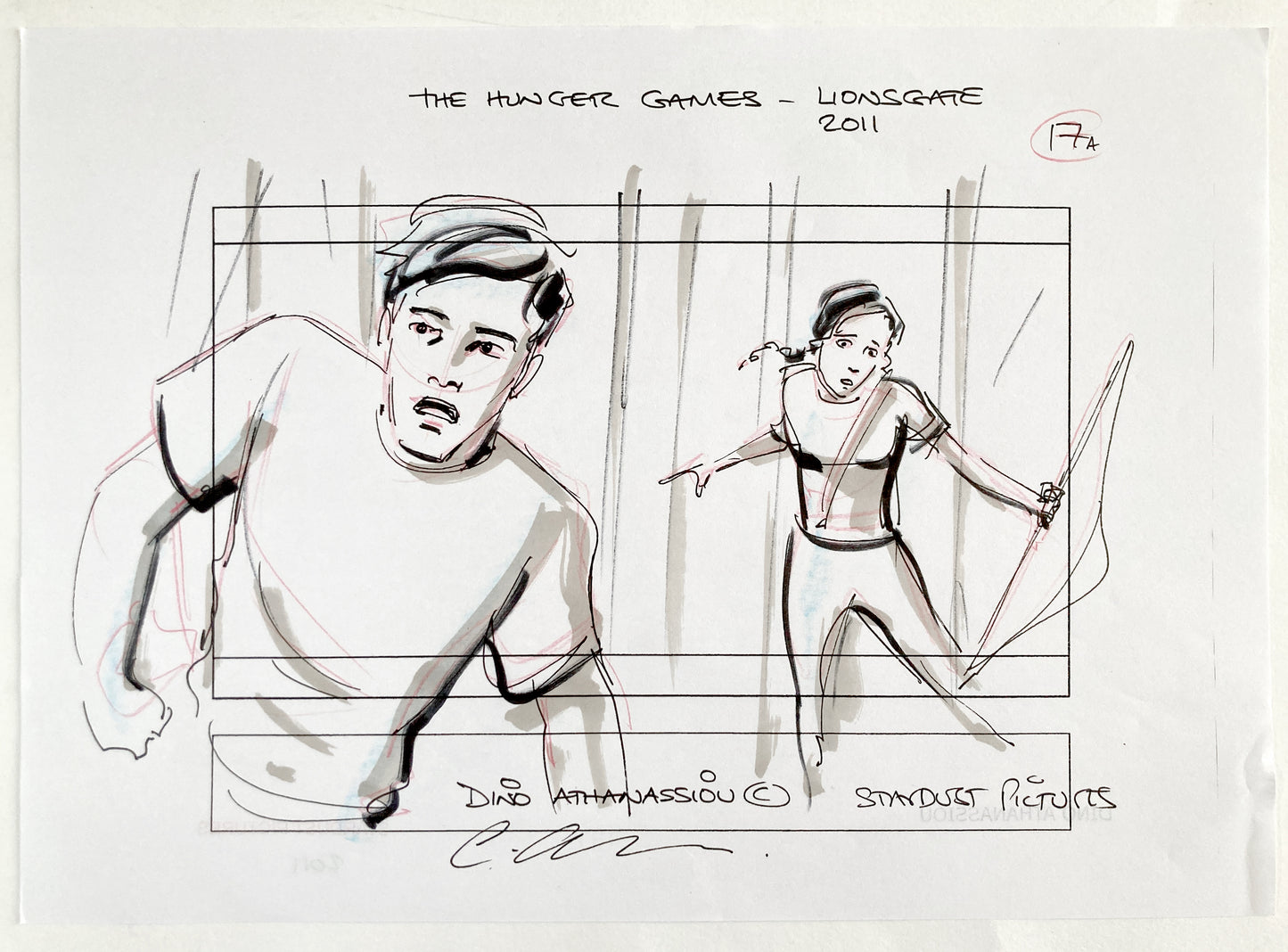 The Hunger Games : Original Storyboard Art Signed by Dino Athanassiou (Lions Gate, 2012)
