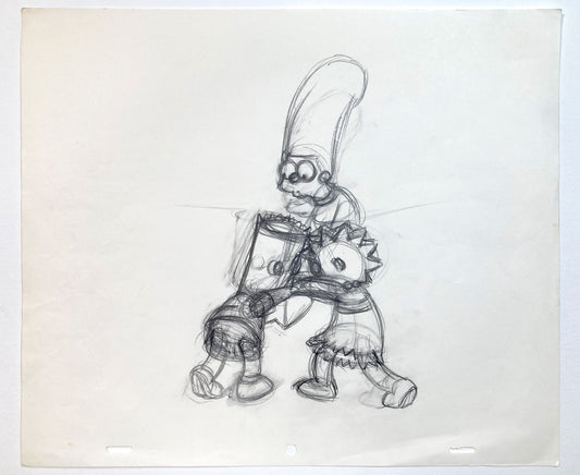 The Simpsons : Original Production Used Rough Animation Drawing of Marge, Bart and Lisa (1990’s). For sale on FLIP Gallery