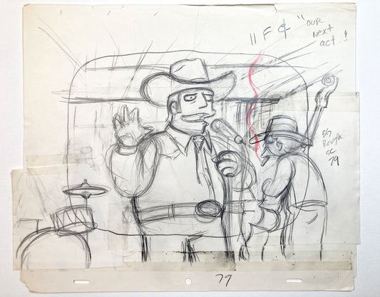 The Simpsons Original Animation Production Layout Drawing of Music Players (2000’s). For sale on FLIP Gallery