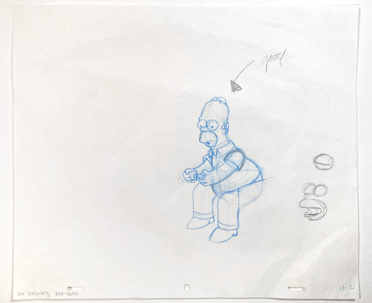 The SIMPSONS : Early Original Production Used Animation Artwork Drawing of Homer Simpson. For sale on FLIP Gallery