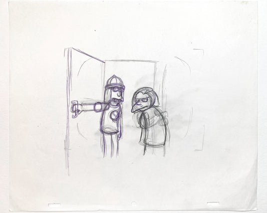 The Simpsons Original Animation Production Rough Drawing of Jimbo Jones and Dolph. For sale on FLIP Gallery