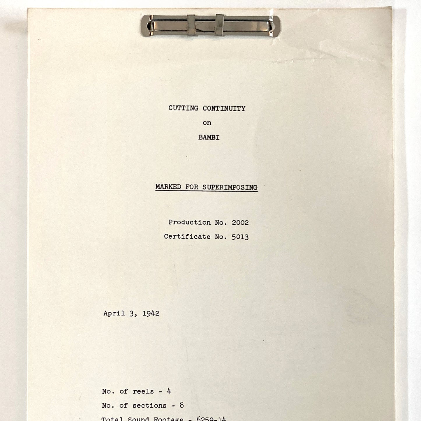 BAMBI : Original 1942 Script from Walt Disney Archives