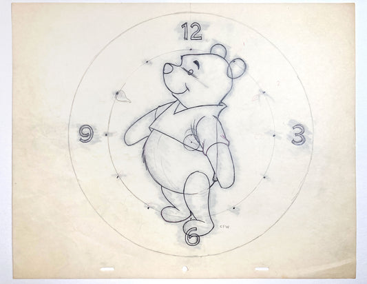 WINNIE THE POOH : Original Drawing for Watch Frame (Walt Disney, 1970s). For sale on FLIP Gallery