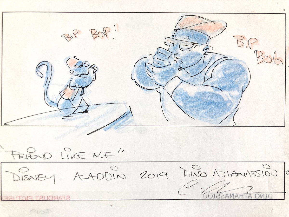 Aladdin (Live Action) - Original Production Used Storyboard Signed by Dino Athanassiou (Walt Disney Pictures, 2019). For sale on FLIP Gallery