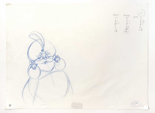 Aladdin - Sultan Original Production Animation Rough Art Drawing (Walt Disney, 1992). For sale on FLIP Gallery
