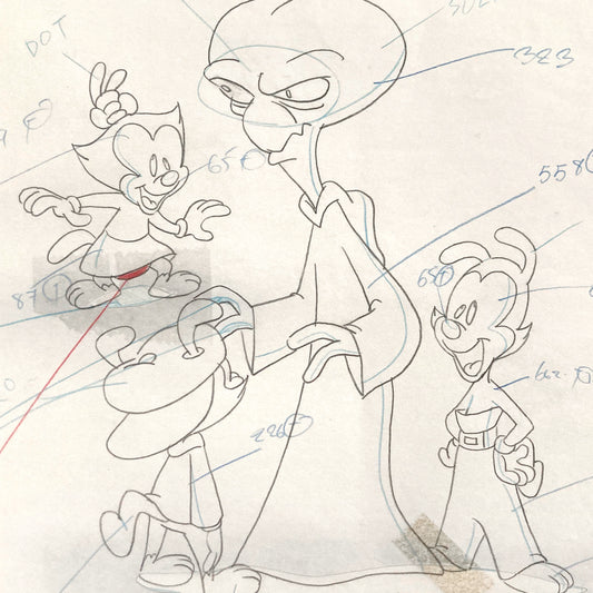 Animaniacs "Space-Probed" Yakko, Wakko, Dot, and Alien Animation Drawing (Warner Brothers, 1993). For sale on FLIP Gallery