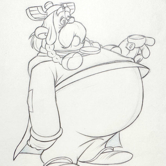 Asterix in Britain Original Animation Art Drawing of Zebigbos (Astérix chez les Bretons, 1986). For sale on FLIP Gallery