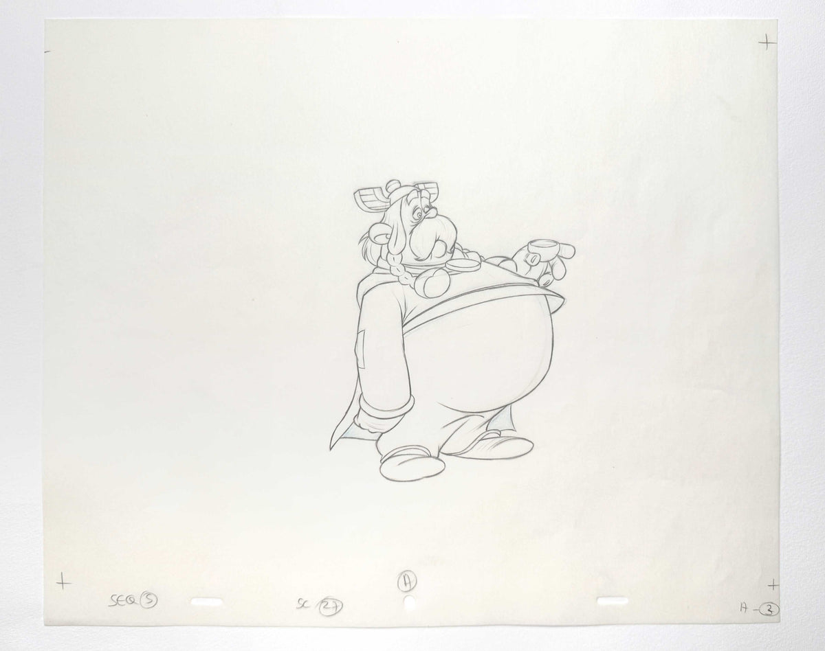 Asterix in Britain Original Animation Art Drawing of Zebigbos (Astérix chez les Bretons, 1986). For sale on FLIP Gallery